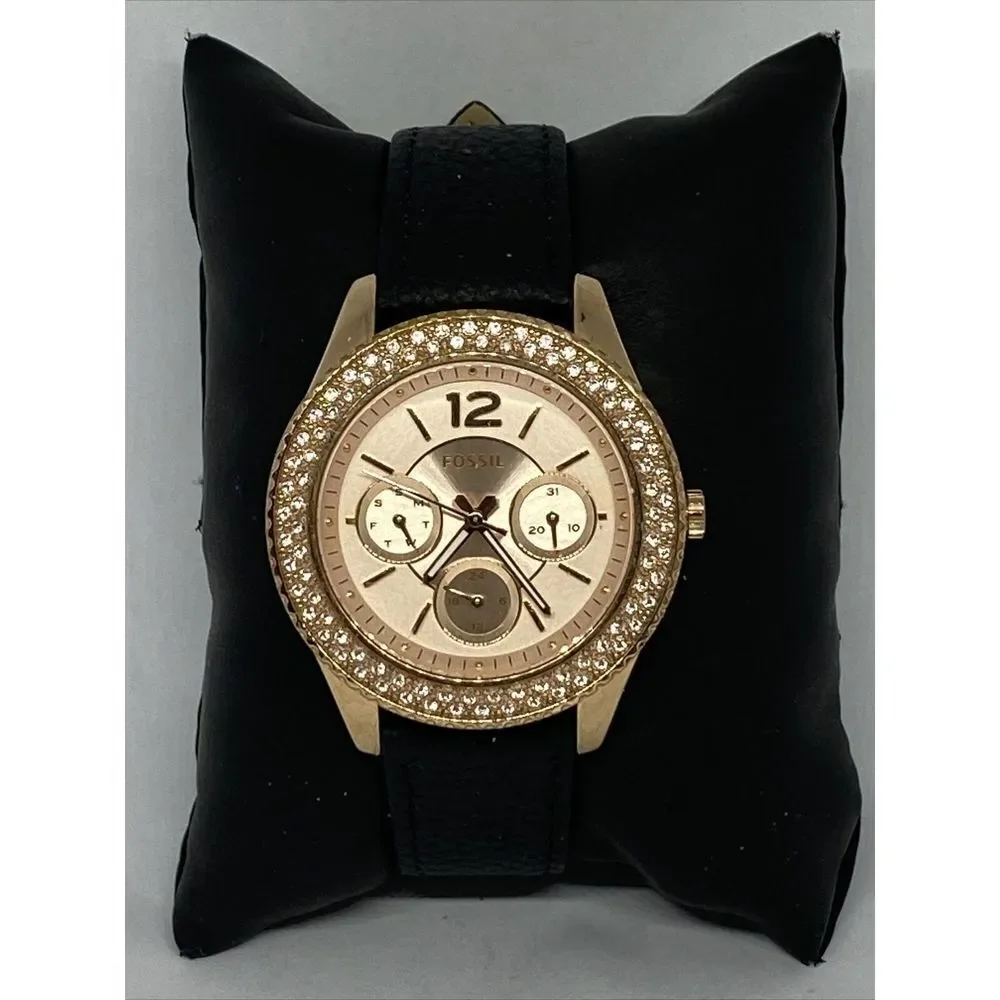 Fossil Stella ES3590 Women's Black Leather Analog Dial Quartz Wrist Watch OP796